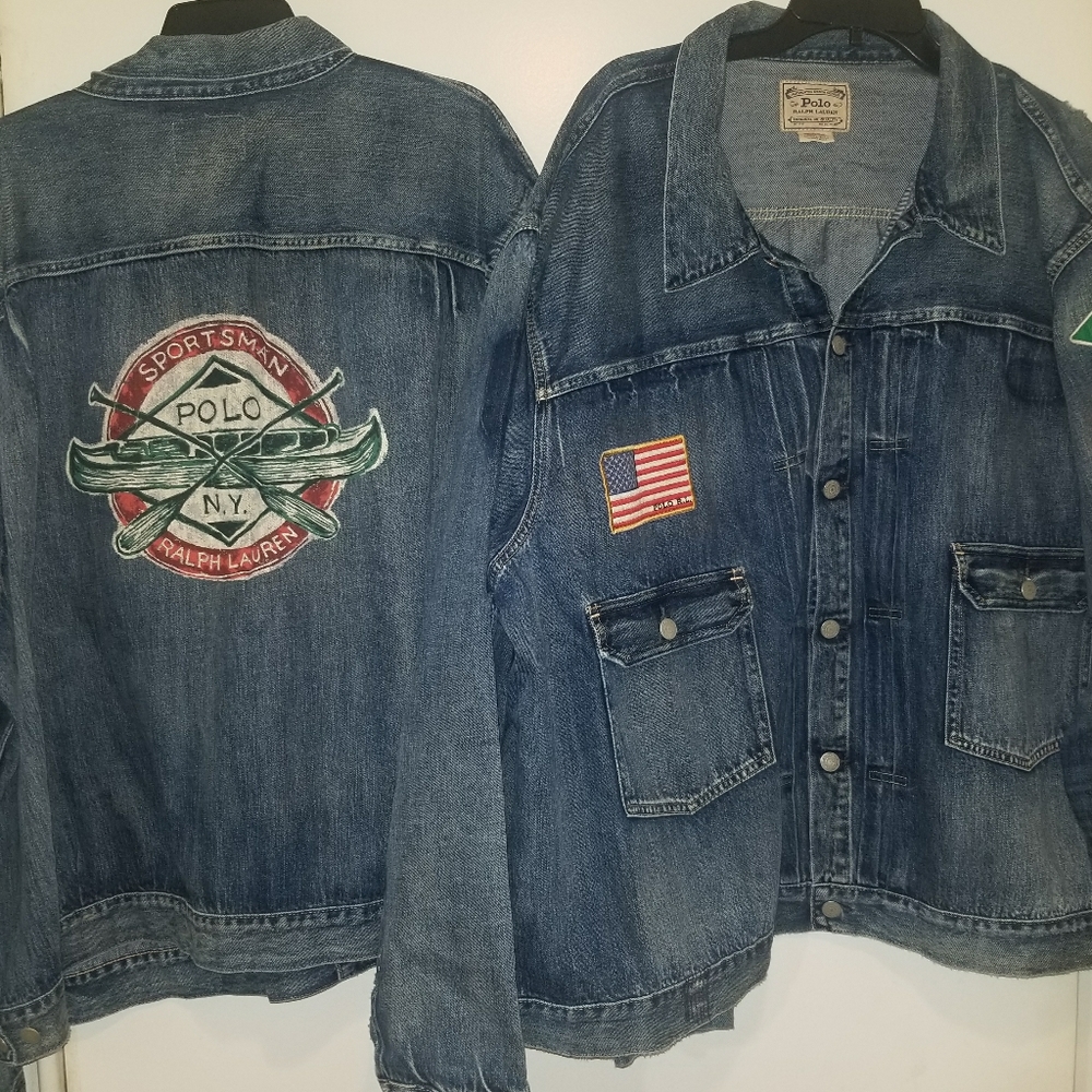 Ralph Lauren Polo Sportsman Kayak Blue Denim Trucker Patch Canoe Jean Jacket 4XB